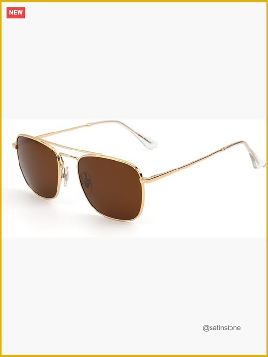 Retro Square Aviator Sunglasses Glass Lens Flat Metal Eyewear Unisex main image 4